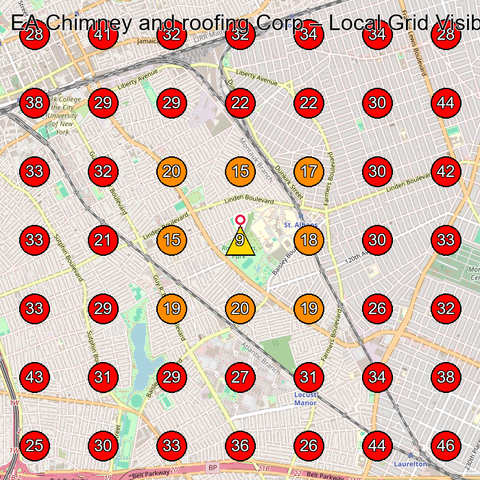 EA Chimney and roofing Corp GeoGrid visibility map for Construction Company in South Ozone Park